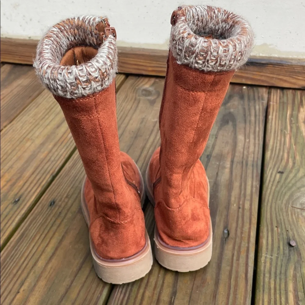 Lucky Brand Girls Rust Suede Knit Cuff Boots